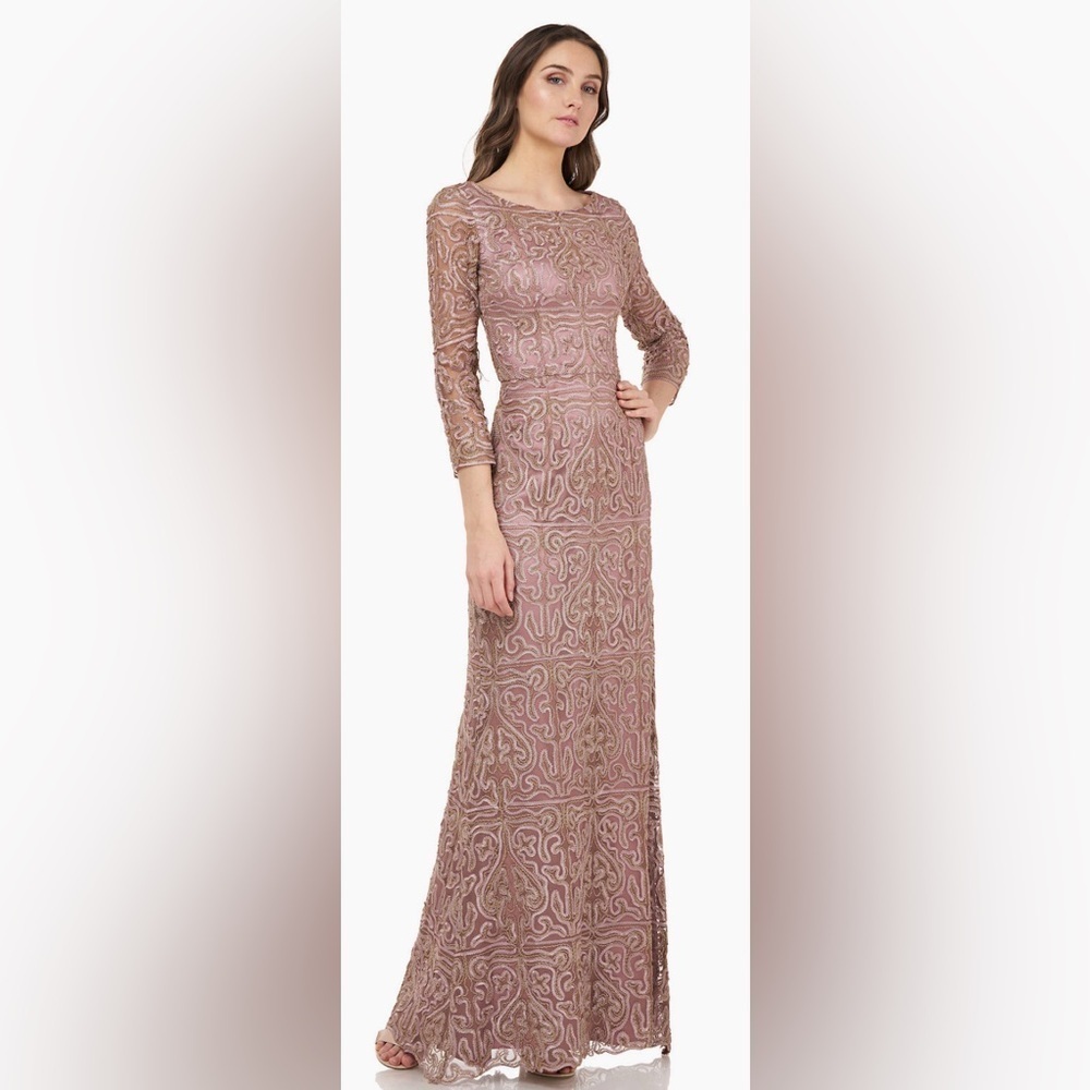 JS Collections SOUTACHE Embroidered Boat Neck Gown NWT